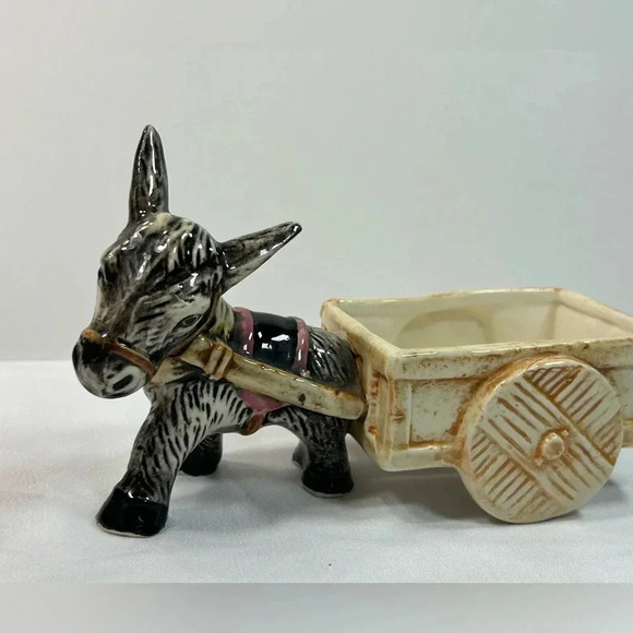 Vintage Ceramic Donkey Pulling Cart Planter Made  in Occupied Japan - Picture 3 of 14